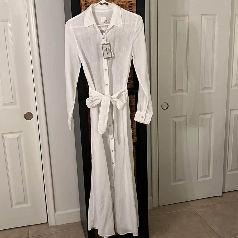 120% LINO new white dress with belt